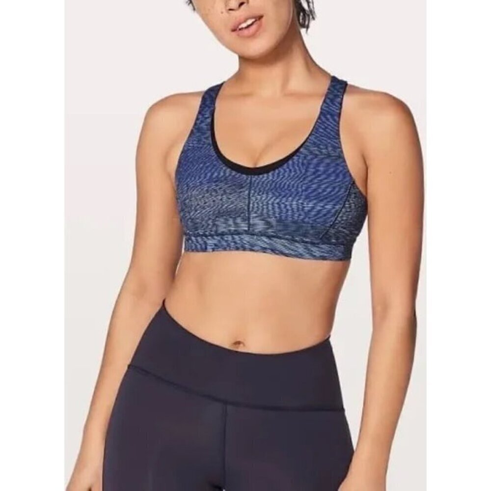 Lululemon Stash N’ Run Bra Size 4 Blue Black Gym Yoga Active Athletic Running - Picture 3 of 11